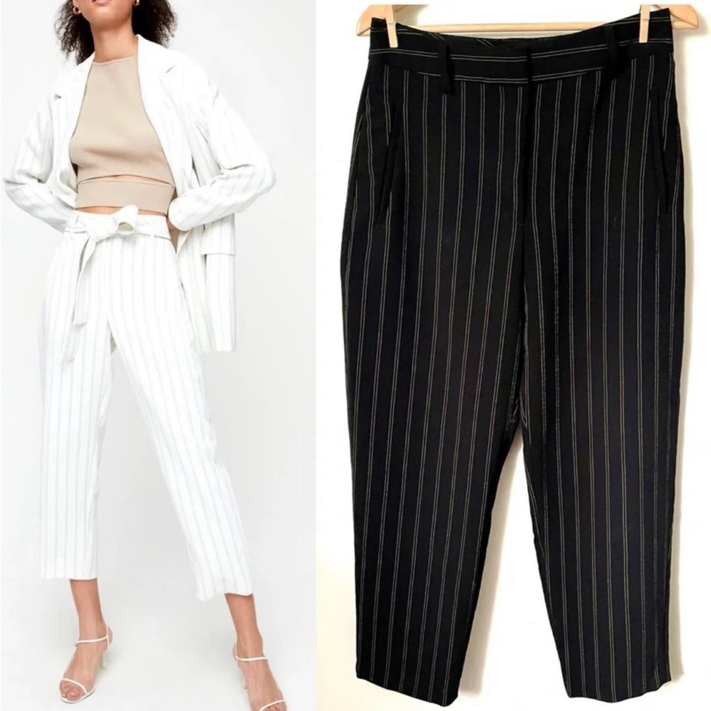 Aritzia Wilfred Tie Front Pants Pinstripe Black Size 10